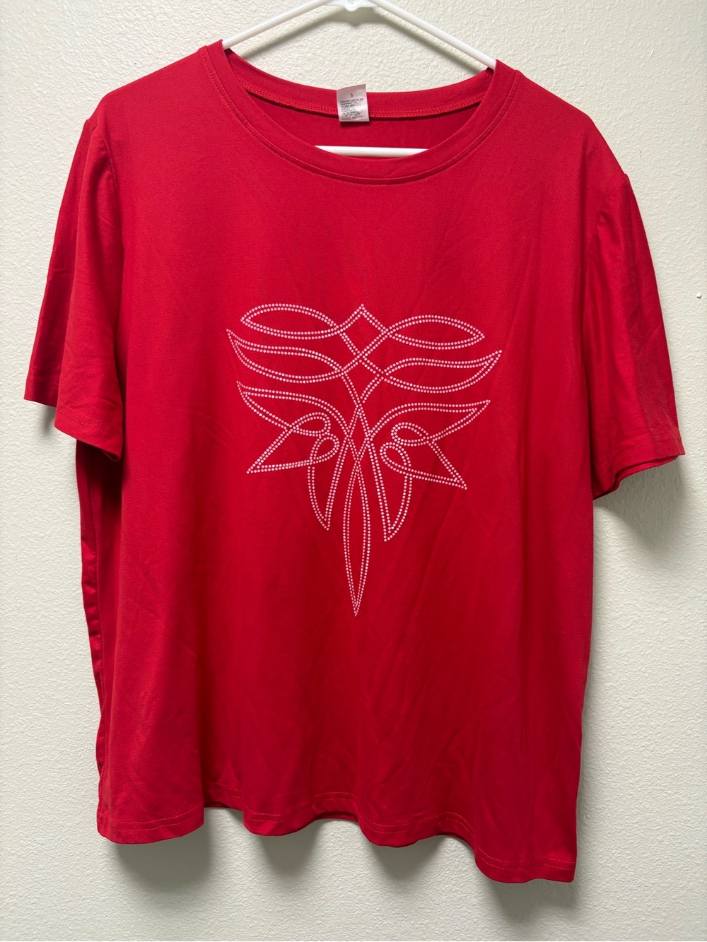 Womens Red Western Graphic Print Crew Neck Short Sleeve Polyester Shirt 2XL NWOT